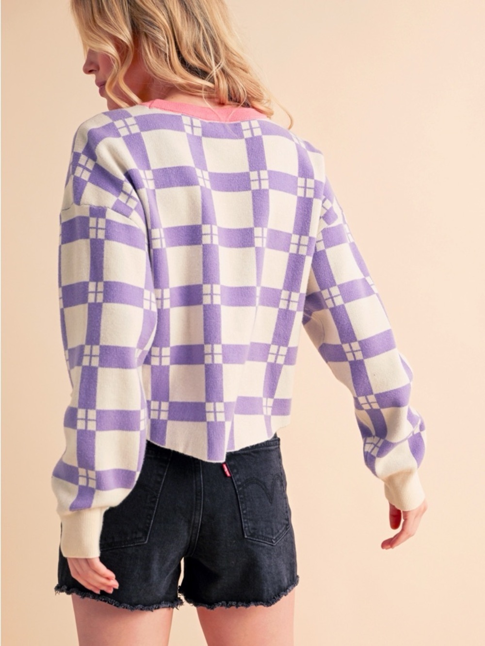 Daily Practice by Anthropologie Pam Plaid Checkered Cropped Sweater • Medium - Picture 3 of 9